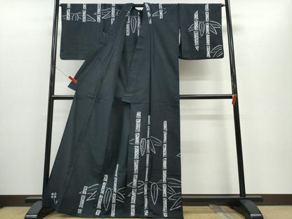 平和屋着物∴夏物　浴衣　訪問着　有松鳴海絞り　笹竹文　黒地　綿　逸品　CABH1395ng
