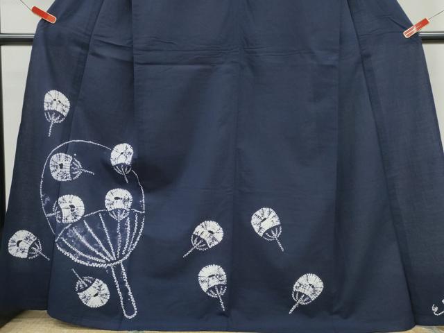 平和屋着物∴夏物　浴衣　訪問着　有松鳴海絞り　団扇重ね文　濃藍色　綿　逸品　CABH1396ng