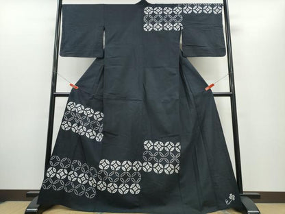 平和屋着物∴夏物　浴衣　訪問着　有松鳴海絞り　七宝文　黒地　綿　逸品　CABH1399ng