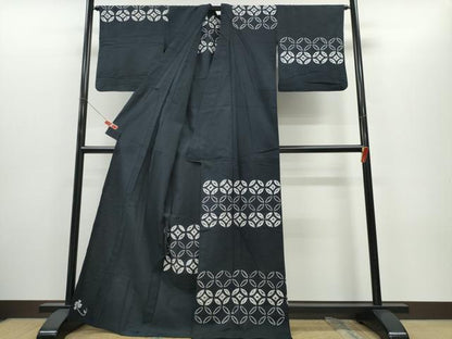 平和屋着物∴夏物　浴衣　訪問着　有松鳴海絞り　七宝文　黒地　綿　逸品　CABH1399ng