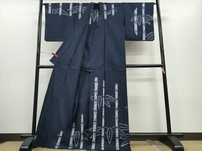 平和屋着物∴夏物　浴衣　訪問着　有松鳴海絞り　笹竹文　濃紺地　綿　逸品　CABH1400ng
