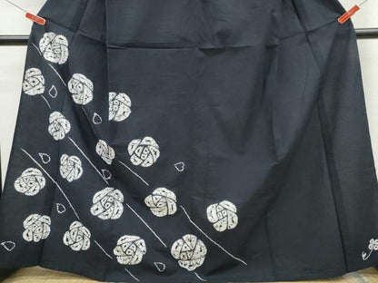 平和屋着物∴夏物　浴衣　訪問着　有松鳴海絞り　薔薇　黒地　綿　逸品　CABH1401ng