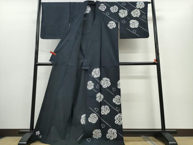 平和屋着物∴夏物　浴衣　訪問着　有松鳴海絞り　薔薇　黒地　綿　逸品　CABH1401ng