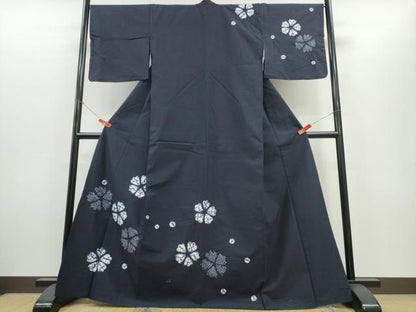 平和屋着物∴夏物　浴衣　訪問着　有松鳴海絞り　舞花文　濃紺地　綿　逸品　CABH1402ng