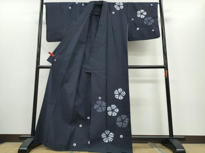 平和屋着物∴夏物　浴衣　訪問着　有松鳴海絞り　舞花文　濃紺地　綿　逸品　CABH1402ng