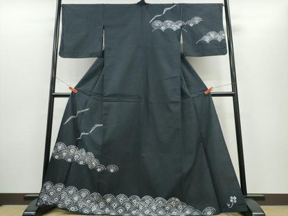 平和屋着物∴夏物　浴衣　訪問着　有松鳴海絞り　青海波飛鳥文　藍墨茶色　綿　逸品　CABH1403ng