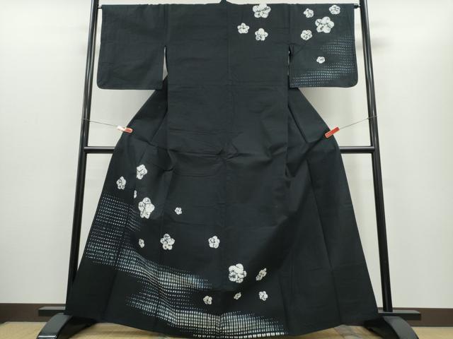 平和屋着物∴夏物　浴衣　訪問着　有松鳴海絞り　霞舞花文　黒地　綿　逸品　CABH1404ng