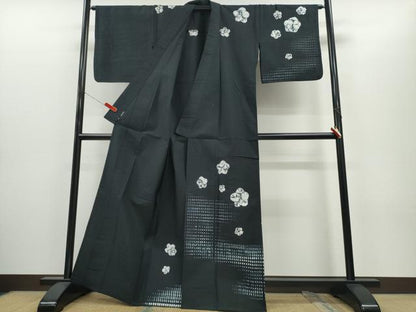 平和屋着物∴夏物　浴衣　訪問着　有松鳴海絞り　霞舞花文　黒地　綿　逸品　CABH1404ng