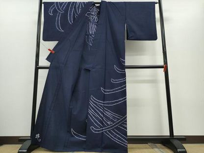 平和屋着物∴夏物　浴衣　訪問着　有松鳴海絞り　乱菊　濃藍色　綿　逸品　CABH1405ng