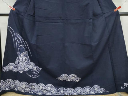 平和屋着物∴夏物　浴衣　訪問着　有松鳴海絞り　鯉の滝登り　濃藍色　綿　逸品　CABH1409ng