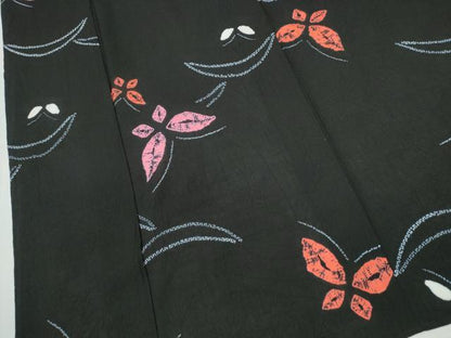 平和屋着物∴夏物　浴衣　有松鳴海絞り　芝草舞蝶文　黒地　綿　逸品　未使用　CABH1413ng