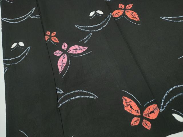 平和屋着物∴夏物　浴衣　有松鳴海絞り　芝草舞蝶文　黒地　綿　逸品　未使用　CABH1413ng