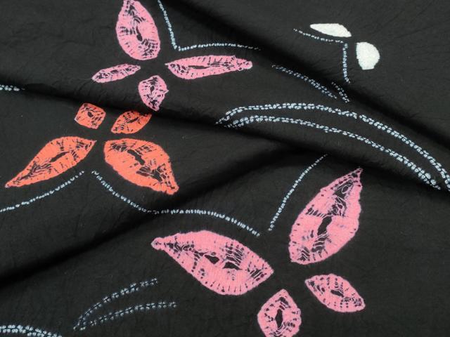 平和屋着物∴夏物　浴衣　有松鳴海絞り　芝草舞蝶文　黒地　綿　逸品　未使用　CABH1413ng
