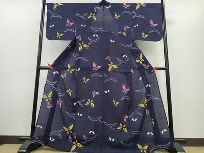 平和屋着物∴夏物　浴衣　有松鳴海絞り　雪芝舞蝶文　深紫色　綿　逸品　未使用　CABH1415ng