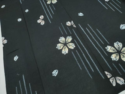 平和屋着物∴夏物　浴衣　有松鳴海絞り　舞桜　黒地　綿　逸品　未使用　CABH1416ng