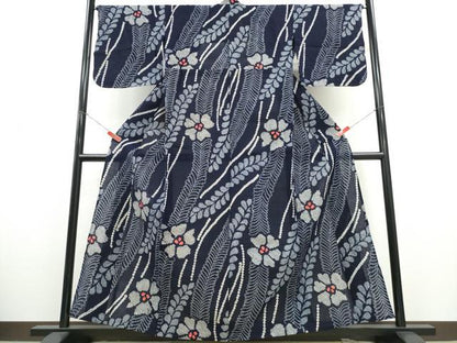 平和屋着物∴夏物　浴衣　有松鳴海絞り　舞葉花文　綿　逸品　CABH1418ng