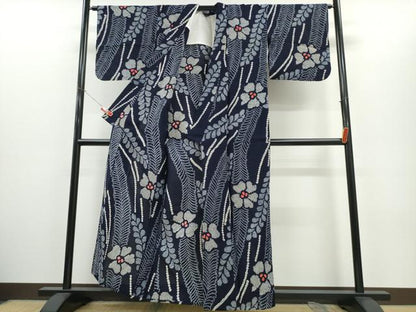 平和屋着物∴夏物　浴衣　有松鳴海絞り　舞葉花文　綿　逸品　CABH1418ng