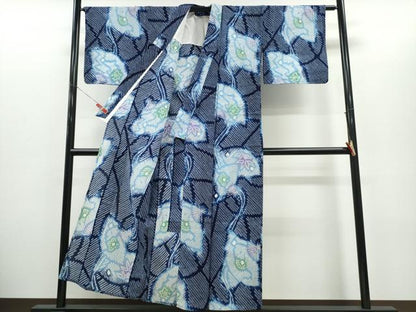 平和屋着物∴夏物　浴衣　有松鳴海絞り　檜扇花文　綿　逸品　CABH1420ng