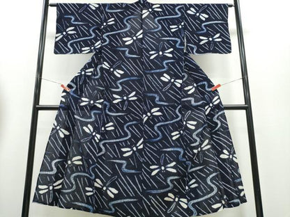 平和屋着物∴夏物　浴衣　有松鳴海絞り　蜻蛉　トンボ　流水文　綿　逸品　CABH1422ng