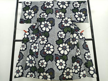 平和屋着物∴夏物　浴衣　有松鳴海絞り　舞菊文　綿　逸品　CABH1425ng
