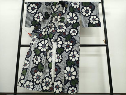 平和屋着物∴夏物　浴衣　有松鳴海絞り　舞菊文　綿　逸品　CABH1425ng