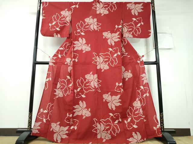平和屋着物∴夏物　撫松庵　浴衣　金魚　綿　逸品　CABH1472ng