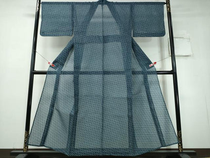 平和屋着物∴夏物　絹紅梅　浴衣・小紋兼用　斜線文　反端付き　正絹　逸品　CABH1473ng