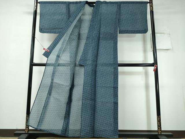 平和屋着物∴夏物　絹紅梅　浴衣・小紋兼用　斜線文　反端付き　正絹　逸品　CABH1473ng