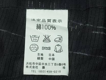 平和屋着物∴夏物　浴衣・小紋兼用　綿絽　よろけ縞舞葉文　黒地　金彩　綿　逸品　CABH1474ng