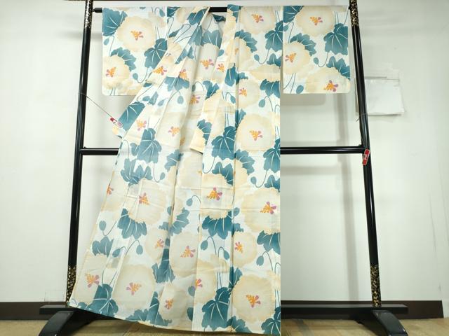 平和屋着物∴夏物　浴衣・小紋兼用　綿絽　草花文　綿　逸品　未使用　CABH1475ng