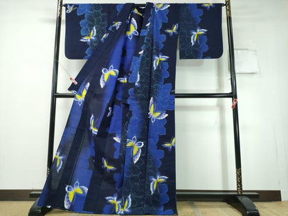 平和屋着物∴夏物　浴衣　注染　舞蝶文　ラメ　綿　逸品　CABH1476ng