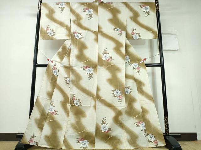 平和屋着物∴夏物　浴衣　霞舞牡丹花文　銀通し地　綿　逸品　CABH1478ng