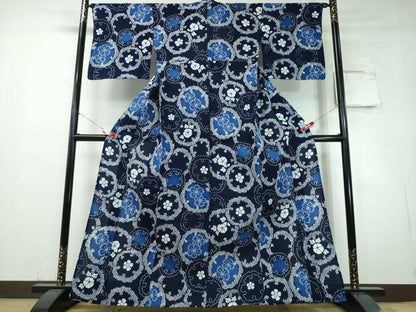平和屋着物∴夏物　浴衣　雪輪花文　綿　逸品　CABH1481ng