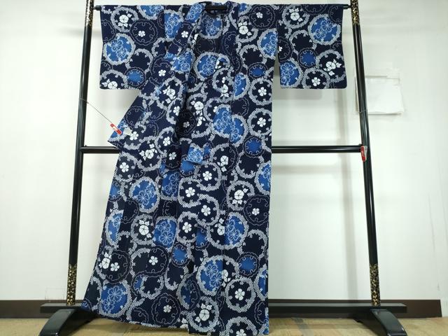 平和屋着物∴夏物　浴衣　雪輪花文　綿　逸品　CABH1481ng
