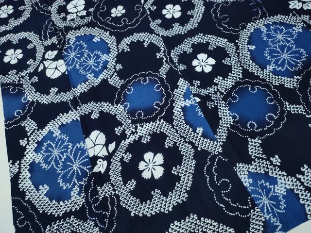 平和屋着物∴夏物　浴衣　雪輪花文　綿　逸品　CABH1481ng