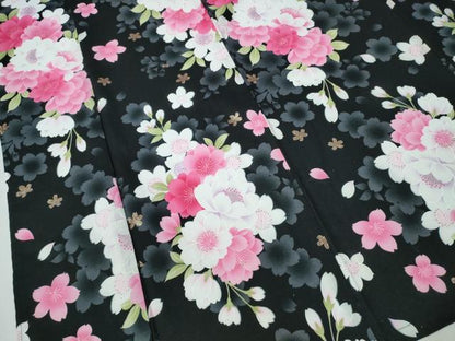 平和屋着物∴夏物　浴衣　舞桜　黒地　ラメ　綿　逸品　CABH1483ng