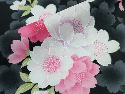 平和屋着物∴夏物　浴衣　舞桜　黒地　ラメ　綿　逸品　CABH1483ng
