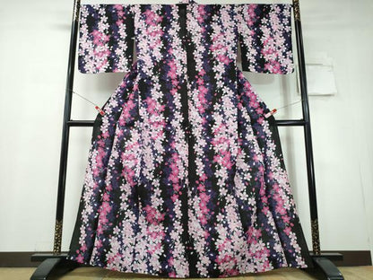 平和屋着物∴夏物　浴衣　枝垂れ桜　綿　逸品　CABH1484ng