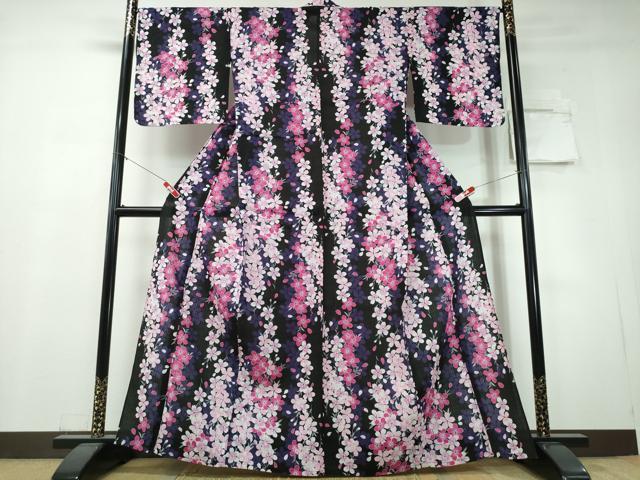 平和屋着物∴夏物　浴衣　枝垂れ桜　綿　逸品　CABH1484ng