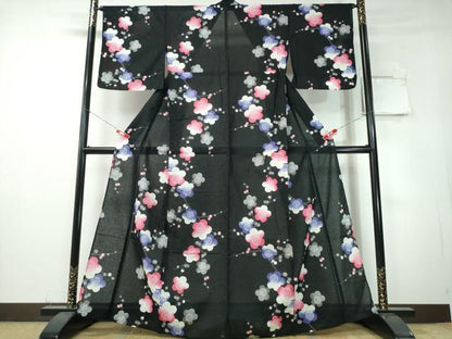 平和屋着物∴夏物　浴衣　綿紅梅　枝梅文　黒地　綿　逸品　CABH1487ng