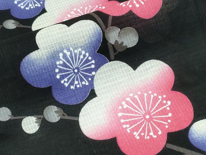 平和屋着物∴夏物　浴衣　綿紅梅　枝梅文　黒地　綿　逸品　CABH1487ng
