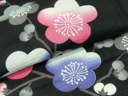 平和屋着物∴夏物　浴衣　綿紅梅　枝梅文　黒地　綿　逸品　CABH1487ng