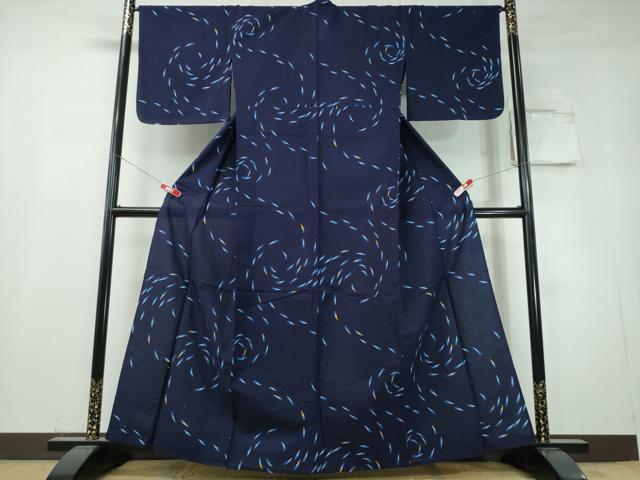 平和屋着物∴夏物　浴衣　注染　魚　さかな　日本製　綿　逸品　CABH1489ng