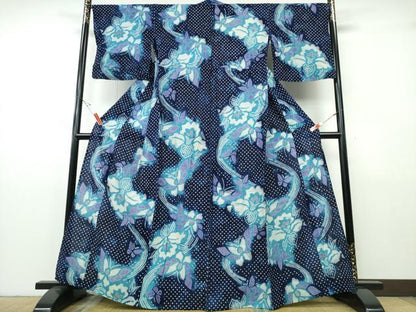 平和屋着物∴夏物　浴衣　有松鳴海絞り　流水桐花舞蝶文　綿　逸品　CABH1491ng
