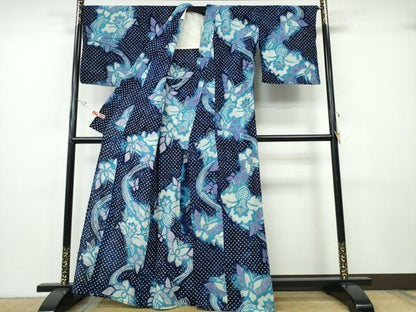 平和屋着物∴夏物　浴衣　有松鳴海絞り　流水桐花舞蝶文　綿　逸品　CABH1491ng