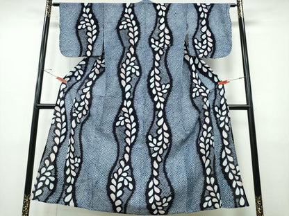 平和屋着物∴夏物　浴衣　有松鳴海絞り　枝葉文　綿　逸品　CABH1494ng