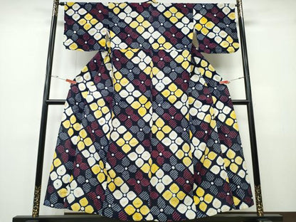 平和屋着物∴夏物　浴衣　有松鳴海絞り　斜線花文　綿　逸品　CABH1497ng