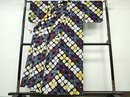 平和屋着物∴夏物　浴衣　有松鳴海絞り　斜線花文　綿　逸品　CABH1497ng