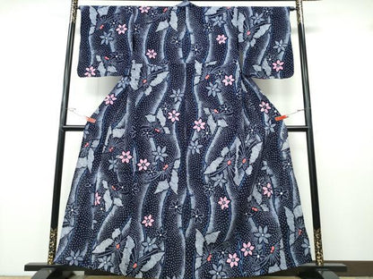 平和屋着物∴夏物　浴衣　有松鳴海絞り　流水舞蝶花文　綿　逸品　未使用　CABH1499ng