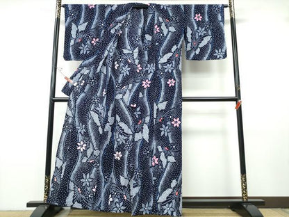 平和屋着物∴夏物　浴衣　有松鳴海絞り　流水舞蝶花文　綿　逸品　未使用　CABH1499ng